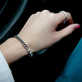 925 Silver Round Beads Bracelet Flat Chain Punk Jewelry