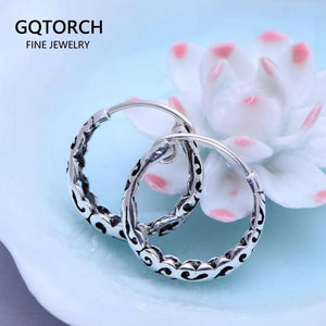 925 Silver Round Flower Earrings Vintage Style