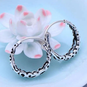 925 Silver Round Flower Earrings Vintage Style