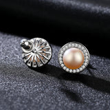 925 Silver CZ Pearl Earrings 8-9mm Studs Women's Jewelry