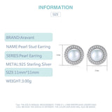 925 Silver CZ Pearl Earrings 8-9mm Studs Women's Jewelry