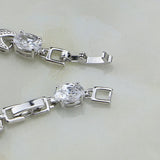 925 Silver CZ Link Chain Bracelet 7 inch + Jewelry Box
