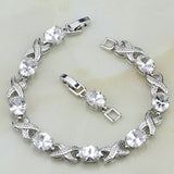925 Silver CZ Link Chain Bracelet 7 inch + Jewelry Box