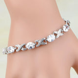 925 Silver CZ Link Chain Bracelet 7 inch + Jewelry Box