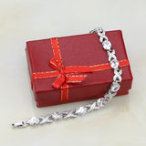 925 Silver CZ Link Chain Bracelet 7 inch + Jewelry Box