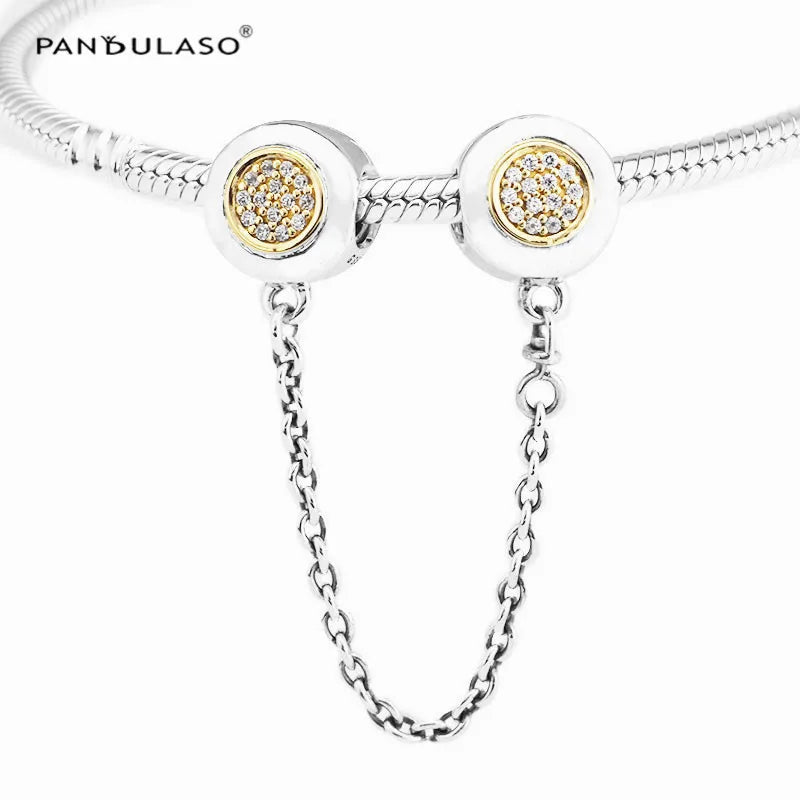 925 Silver Safety Chain Pave Charms Bead for Charm Bracelet SF021
