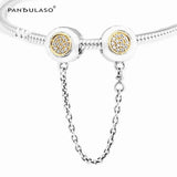 925 Silver Safety Chain Pave Charms Bead for Charm Bracelet SF021