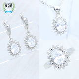 925 Silver Bridal Wedding Jewelry Set CZ Open Ring Pendant Earrings Chain
