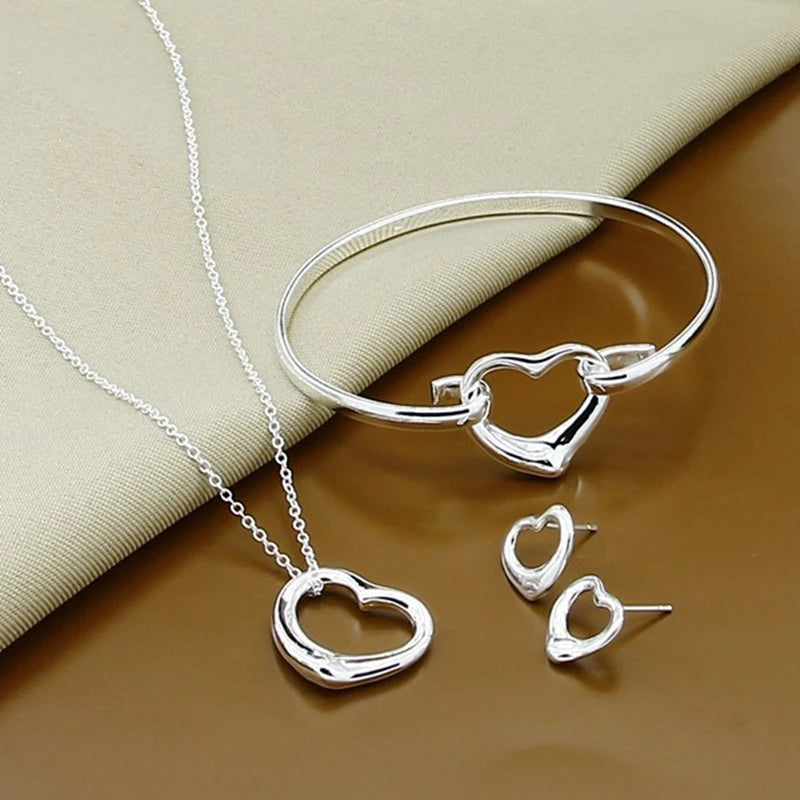 925 Silver Heart Love Jewelry Set for Women Girl