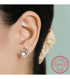 Moonstone CZ Moon Cat Necklace Earrings Set 925 Silver Women Gift