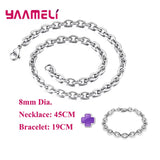 925 Silver Jewelry Set Chain Necklace Bracelet Heavy Smooth Snake Cross