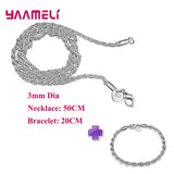 925 Silver Jewelry Set Chain Necklace Bracelet Heavy Smooth Snake Cross