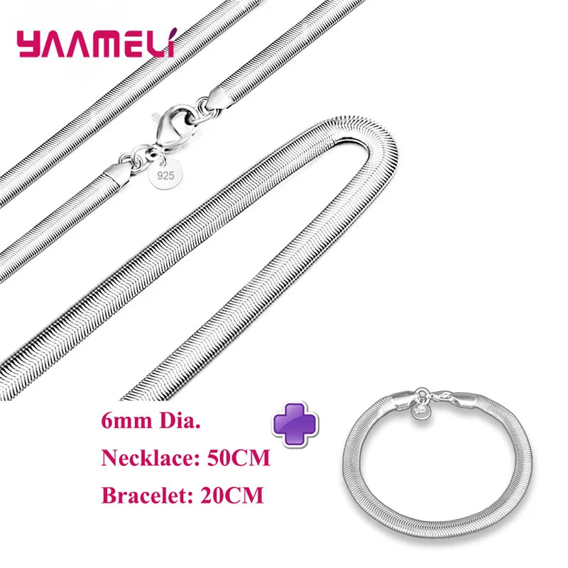 925 Silver Jewelry Set Chain Necklace Bracelet Heavy Smooth Snake Cross