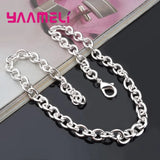 925 Silver Jewelry Set Chain Necklace Bracelet Heavy Smooth Snake Cross