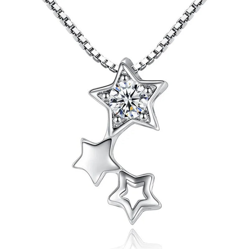 925 Silver Jewelry Set Vintage Crystal Star Earrings Necklace