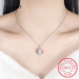 925 Silver Moon Rabbit Pearl Necklace+Earrings Set for Women Girl Gift