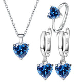 925 Silver Heart Zircon Jewelry Set - Ring, Earrings, Necklace