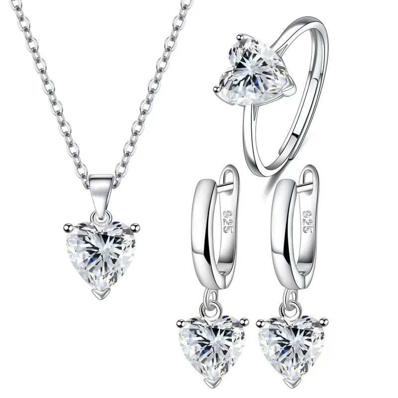 925 Silver Heart Zircon Jewelry Set Wedding Bridal