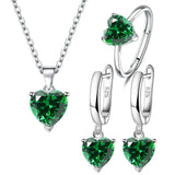 925 Silver Jewelry Set Heart Zircon Ring Earrings Necklace Bridal Christmas