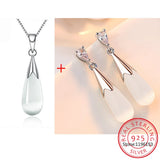 925 Silver Moonstone Opal Water Drop Set Necklace + Earrings