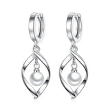 925 Silver Pearl Twist Water Drop Necklace+Earrings Set Party Gift