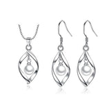 925 Silver Pearl Twist Water Drop Necklace+Earrings Set Party Gift