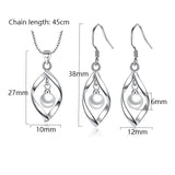 925 Silver Pearl Twist Water Drop Necklace+Earrings Set Party Gift
