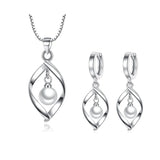 925 Silver Pearl Twist Water Drop Necklace+Earrings Set Party Gift