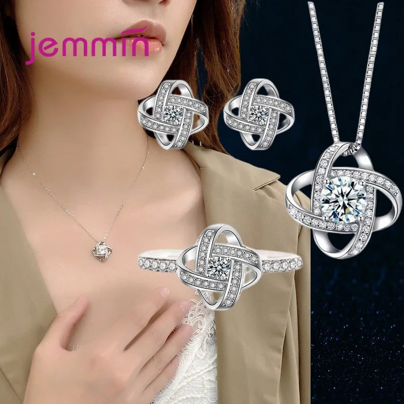 925 Silver Crystal Pendant Set