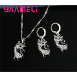 925 Silver Fox Charms Jewelry Set, Crystal Necklace Earrings