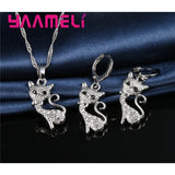 925 Silver Fox Charms Jewelry Set, Crystal Necklace Earrings