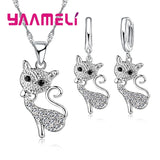 925 Silver Fox Charms Jewelry Set, Crystal Necklace Earrings