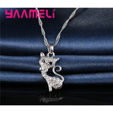 925 Silver Fox Charms Jewelry Set, Crystal Necklace Earrings