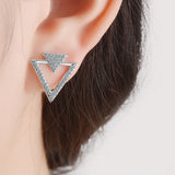 925 Silver Zirconia Crystal Triangle Stud Earrings For Women