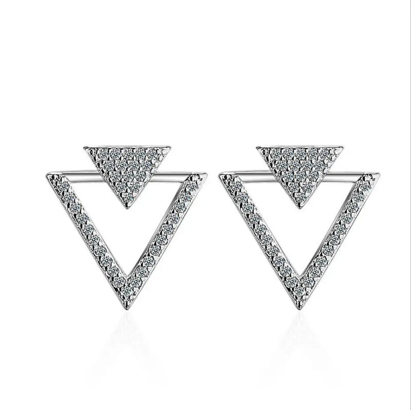 925 Silver Zirconia Crystal Triangle Stud Earrings For Women