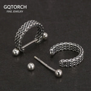 925 Silver Braid C-shaped Retro Punk Earrings