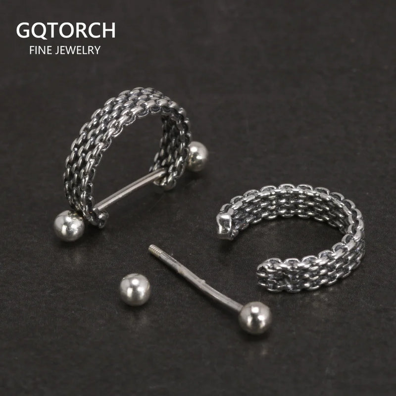 925 Silver Braid C-shaped Retro Punk Earrings