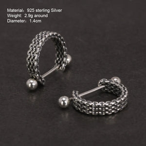 925 Silver Braid C-shaped Retro Punk Earrings