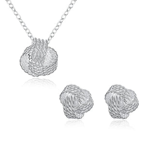 925 Silver Intersect Round Necklace Earrings Set for Women