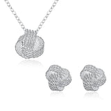 925 Silver Intersect Round Necklace Earrings Set for Women