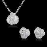 925 Silver Intersect Round Necklace Earrings Set for Women