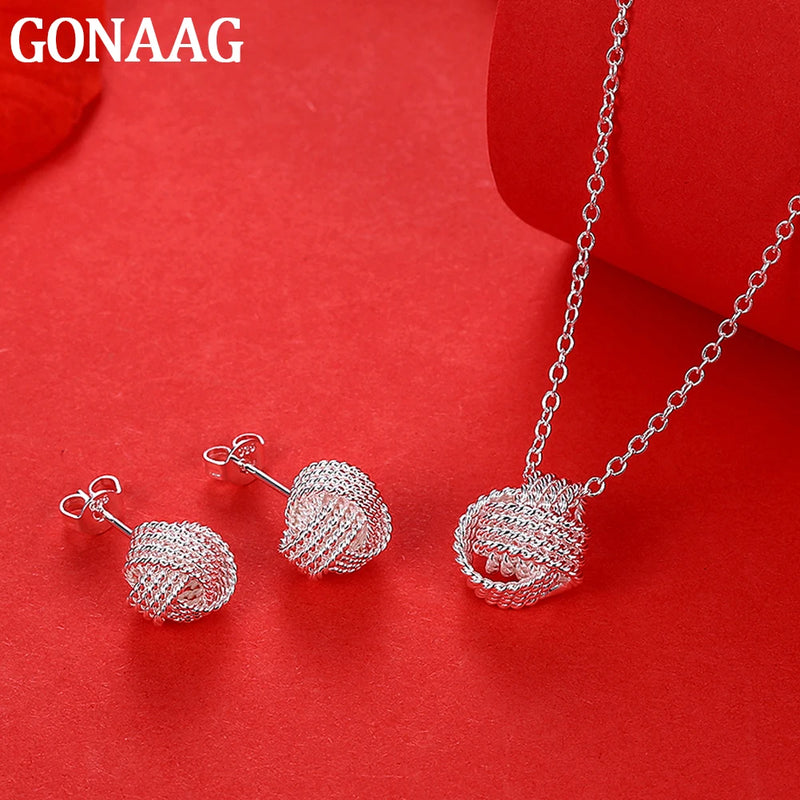 925 Silver Intersect Round Necklace Earrings Set for Women