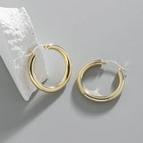 925 Silver Smooth Circle Hoop Earrings 18k Plating Women Accessories