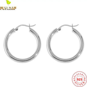 925 Silver Smooth Circle Hoop Earrings 18k Plating Women Accessories