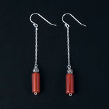 925 Silver Sun Flower Red Agate Drop Earrings for Women