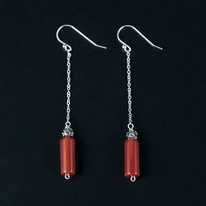 925 Silver Sun Flower Red Agate Drop Earrings for Women