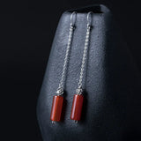 925 Silver Sun Flower Red Agate Drop Earrings for Women