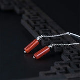 925 Silver Sun Flower Red Agate Drop Earrings for Women