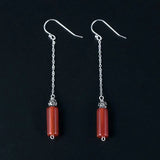 925 Silver Sun Flower Red Agate Drop Earrings for Women