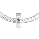 925 Sterling Silver Two Heart Red CZ Love Charm Pendant